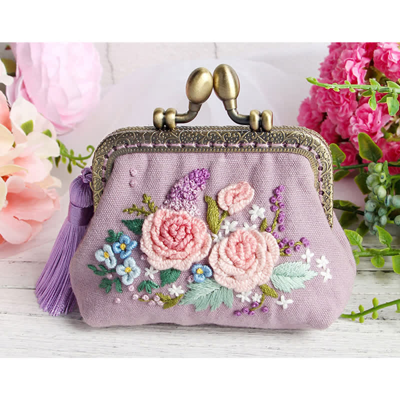 Embroidery Kiss Lock Bag Kit| Embroidered Coin Purse| Gift for Mom