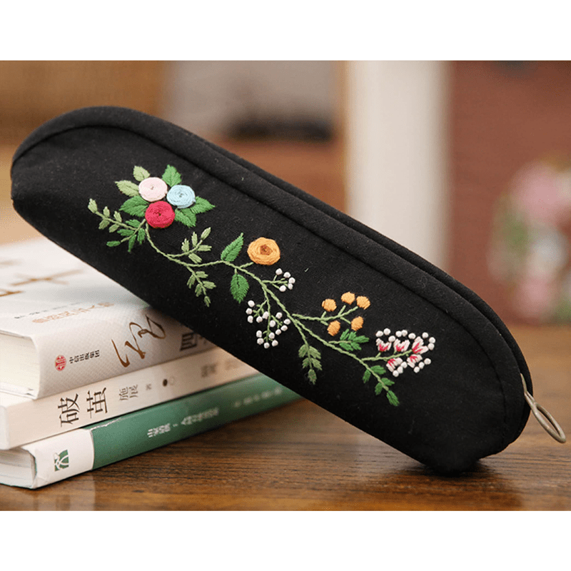 Beginner Hand Embroidery Pencil Case with Embroidery Flower Kit| Sew Stationery Organizer