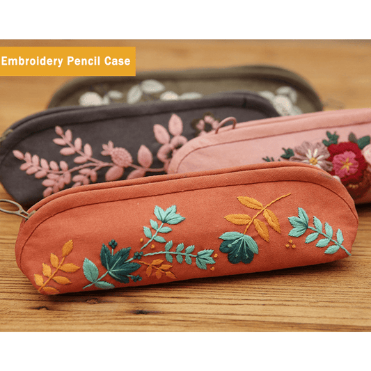 Beginner Hand Embroidery Pencil Case with Embroidery Flower Kit| Sew Stationery Organizer