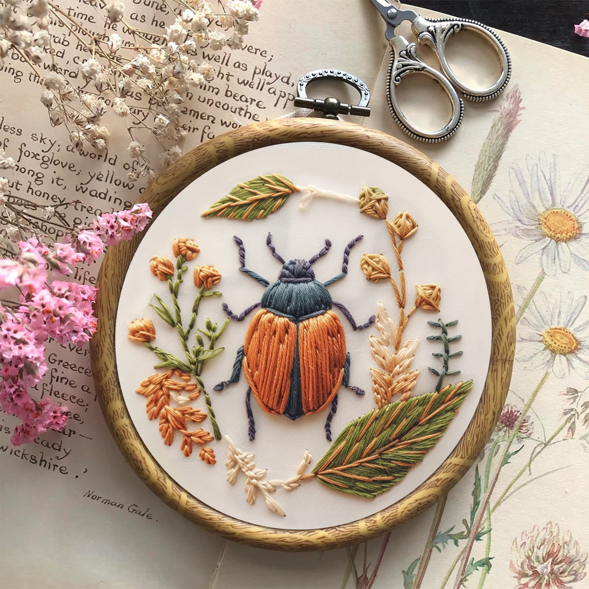 Rubbyoo Embroidery Kit - Floral Insect | Needlework Craft Kit