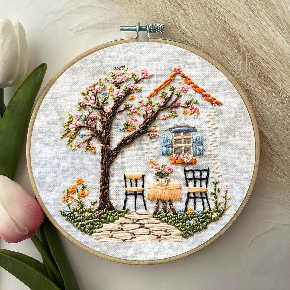 Rubbyoo Embroidery Kit - Warm Scenery Of A Cottage | Handmake Craft Kits