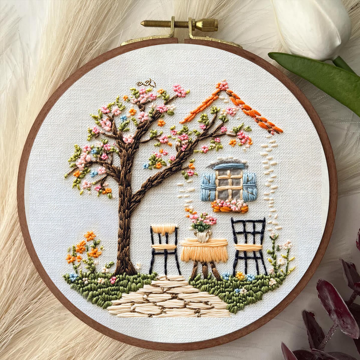 Rubbyoo Embroidery Kit - Warm Scenery Of A Cottage | Handmake Craft Kits