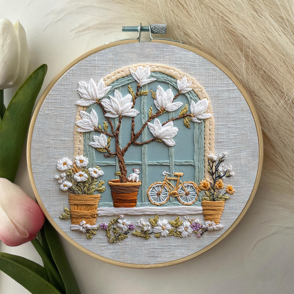 Rubbyoo Embroidery Kit - Floral Window | Diy Needle Craft Gifts