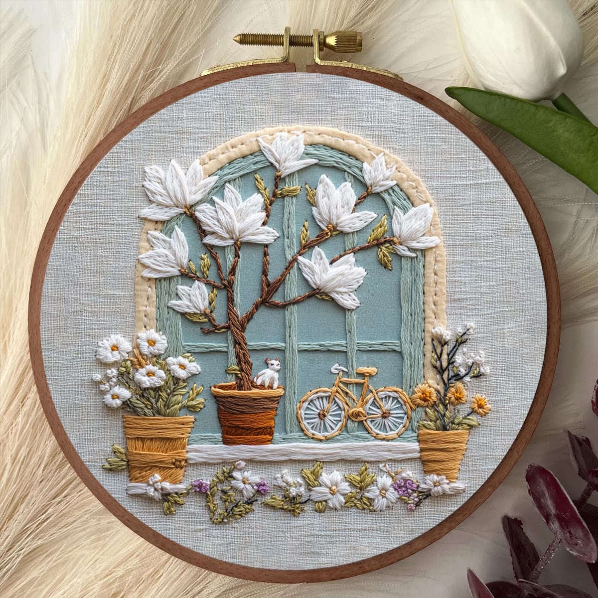 Rubbyoo Embroidery Kit - Floral Window | Diy Needle Craft Gifts