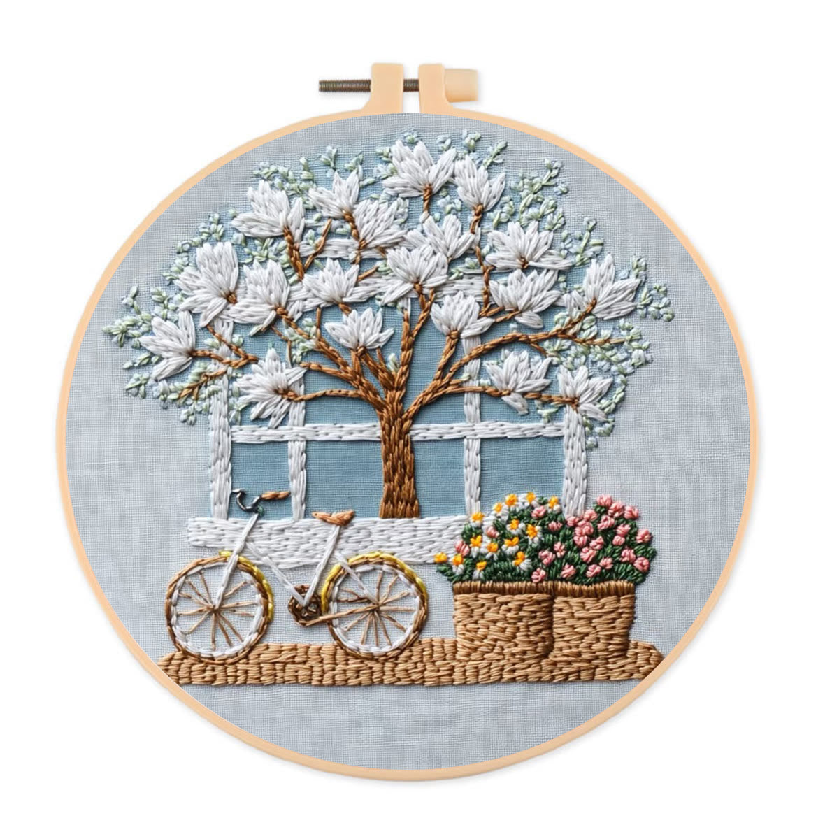 Rubbyoo Embroidery Kit - Bicycle With Beautiful Flowers | Diy Stitching Craft Kits