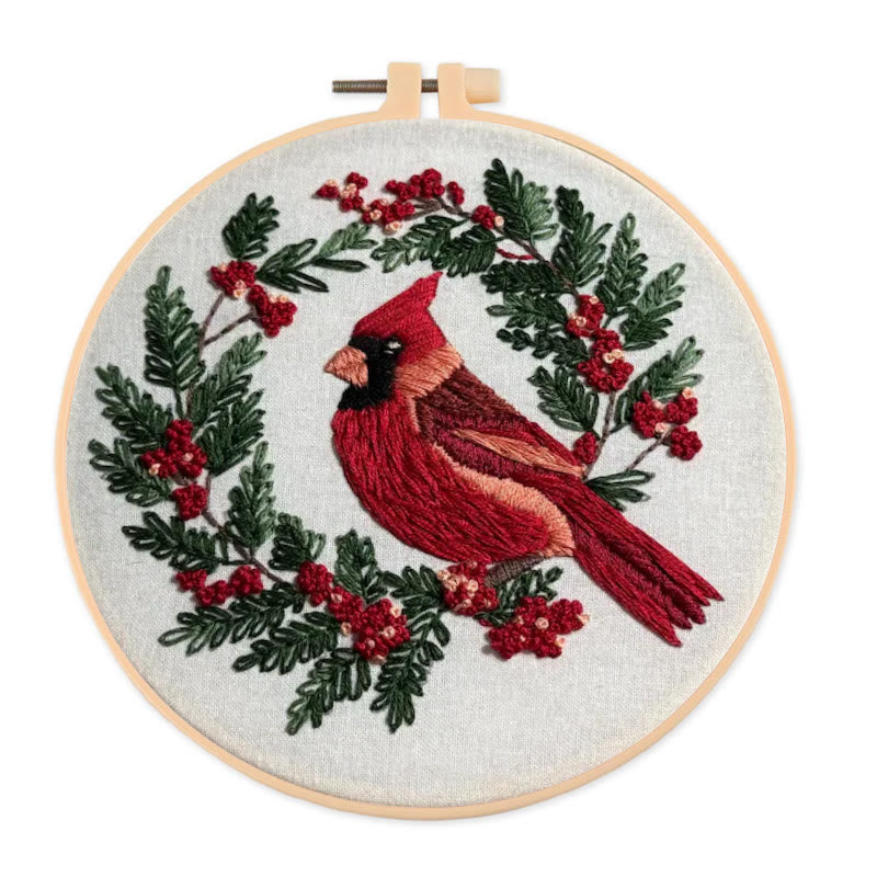 Rubbyoo Embroidery Kit -  Red Cardinal On A Tree | Holiday Needle Craft Gifts