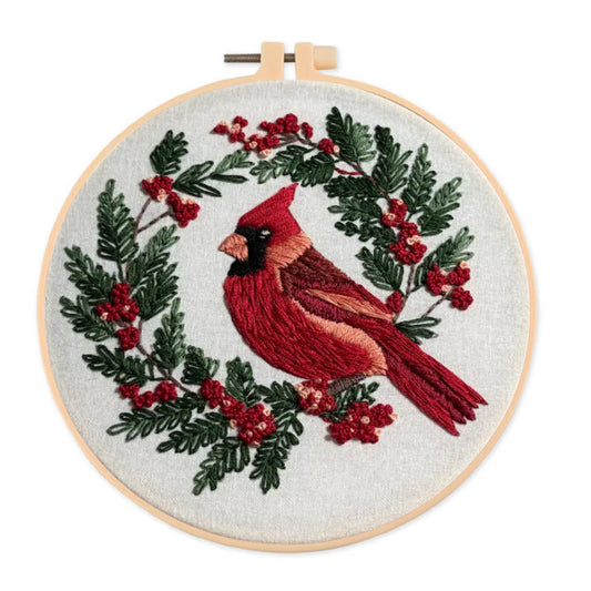 Rubbyoo Embroidery Kit -  Red Cardinal On A Tree | Holiday Needle Craft Gifts