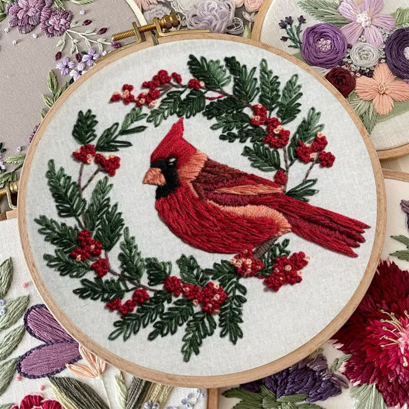 Rubbyoo Embroidery Kit -  Red Cardinal On A Tree | Holiday Needle Craft Gifts