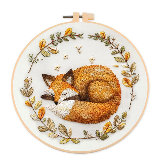 Rubbyoo Embroidery Kit - Woodland Sleeping Fox | Handmake Needle Crafts