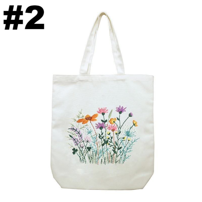 Embroidery Beige And White Canvas Tote Bag Kits | Beginner Flower Crafts | Eco-friendly Shoulder Bag | Christmas Gift