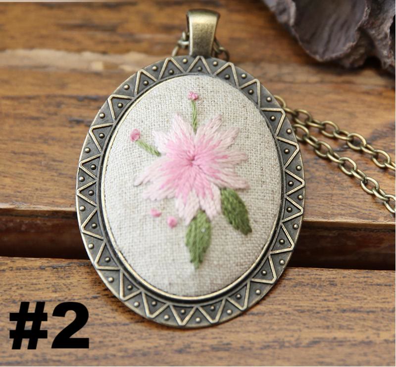 Embroidery Necklace Kits | Creative Stitching Ornament | Hand Embroidered Flower Pendant | Gifts For Her