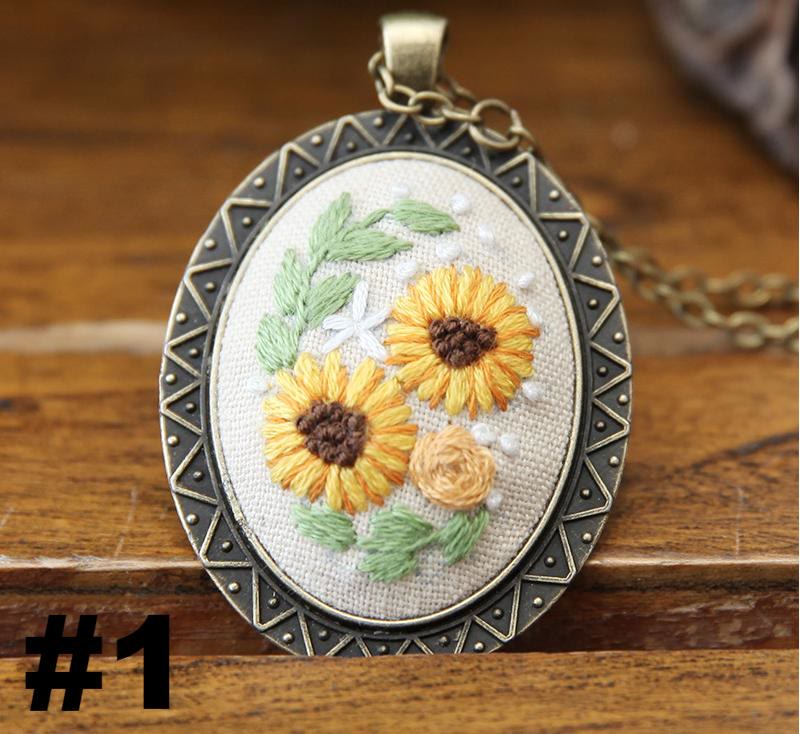 Embroidery Necklace Kits | Creative Stitching Ornament | Hand Embroidered Flower Pendant | Gifts For Her