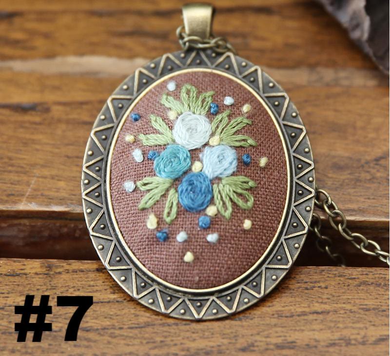Embroidery Necklace Kits | Creative Stitching Ornament | Hand Embroidered Flower Pendant | Gifts For Her
