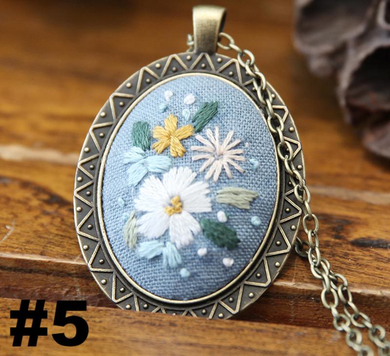 Embroidery Necklace Kits | Creative Stitching Ornament | Hand Embroidered Flower Pendant | Gifts For Her