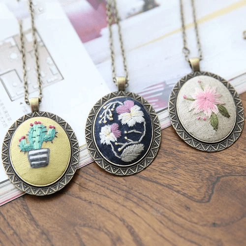 Embroidery Necklace Kits | Creative Stitching Ornament | Hand Embroidered Flower Pendant | Gifts For Her