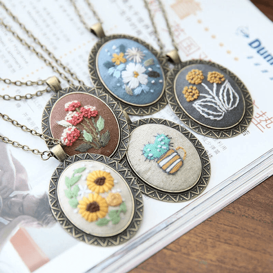 Embroidery Necklace Kits | Creative Stitching Ornament | Hand Embroidered Flower Pendant | Gifts For Her