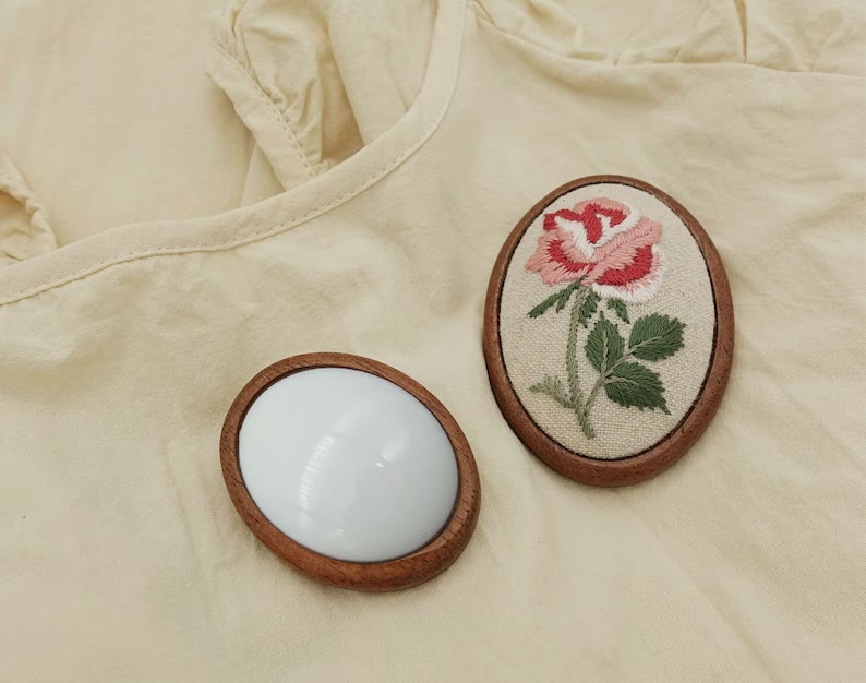 Embroidery Wooden Brooch | Oval And Round Brooch | Blank Safety Brooch Holder