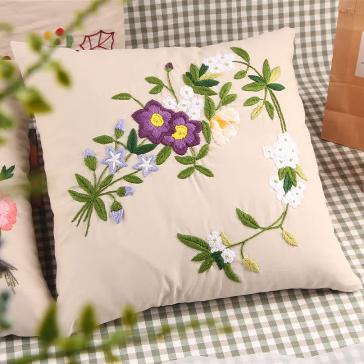 Embroidered  Pillow Case Kits  | Diy Craft Enthusiasts Gift |  Beautiful Floral Needlecrafts