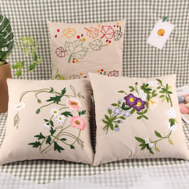 Embroidered  Pillow Case Kits  | Diy Craft Enthusiasts Gift |  Beautiful Floral Needlecrafts