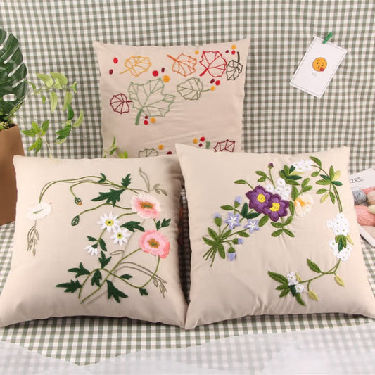 Embroidered  Pillow Case Kits  | Diy Craft Enthusiasts Gift |  Beautiful Floral Needlecrafts