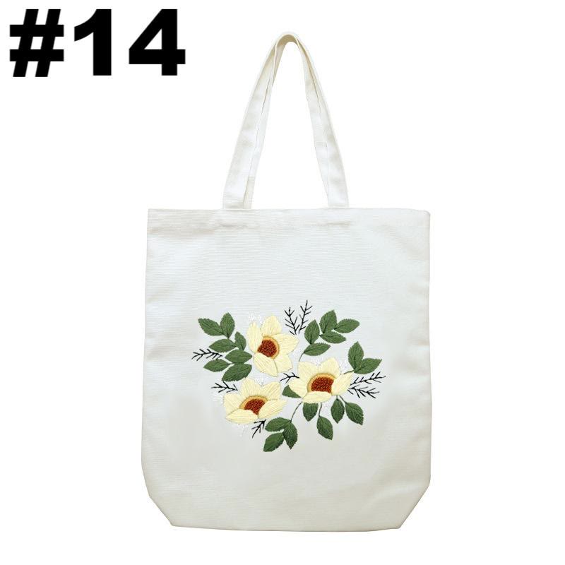 Embroidery Beige And White Canvas Tote Bag Kits | Beginner Flower Crafts | Eco-friendly Shoulder Bag | Christmas Gift