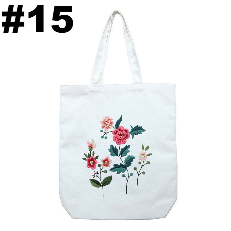 Embroidery Beige And White Canvas Tote Bag Kits | Beginner Flower Crafts | Eco-friendly Shoulder Bag | Christmas Gift