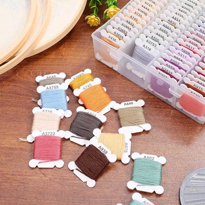 Embroidery Thread Sets - 4m And  8m Thread Kit With Floss Bobbins |  Various Colors Cotton Thread