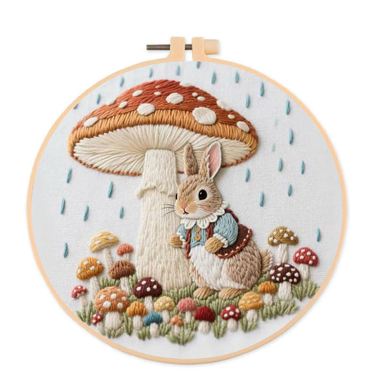 Rubbyoo Embroidery Kit - Rabbit In The Rain | Handmade Needle Craft