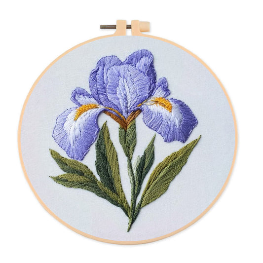 Rubbyoo Embroidery Kit - Purple Iris Flower |  Handmade Floral Craft