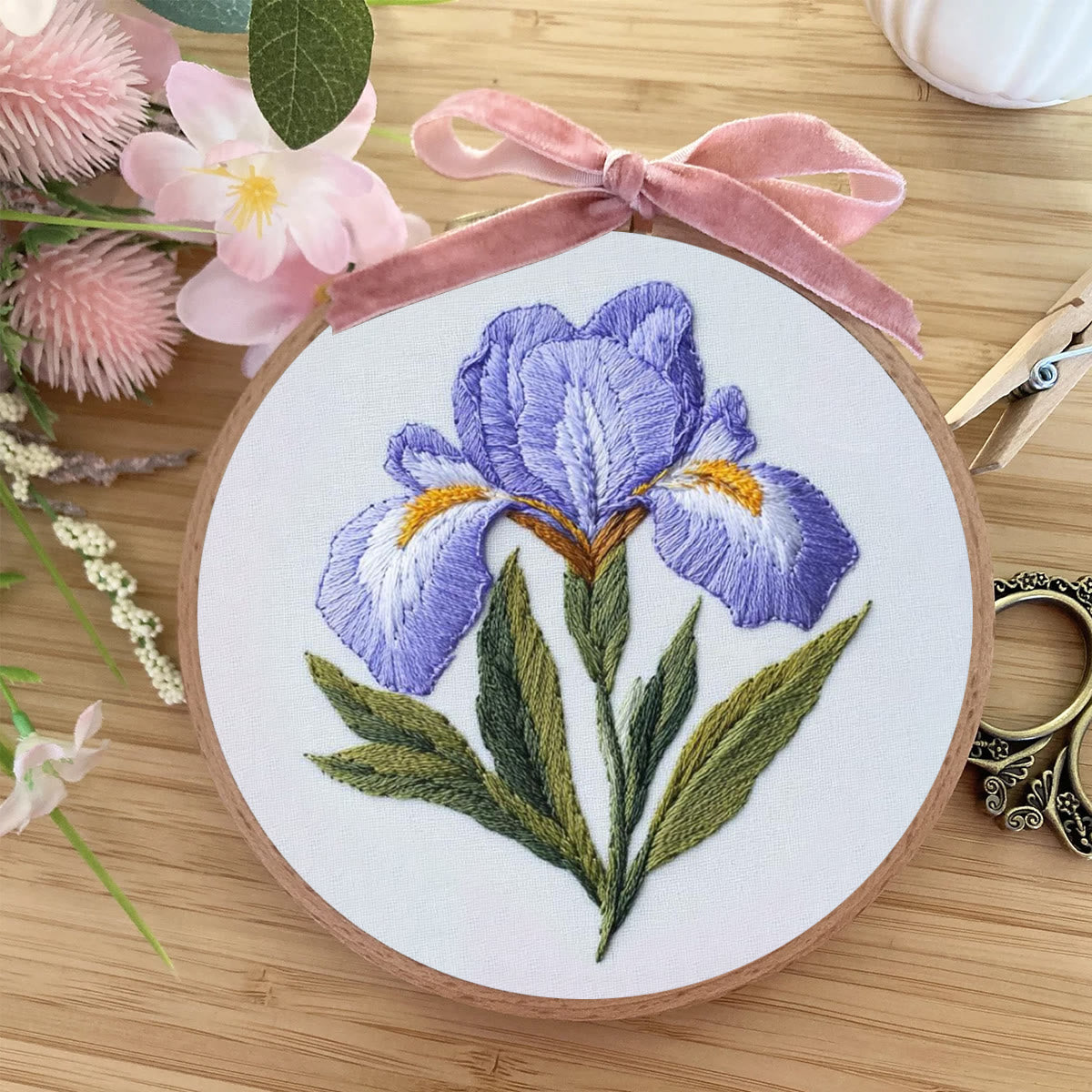 Rubbyoo Embroidery Kit - Purple Iris Flower |  Handmade Floral Craft