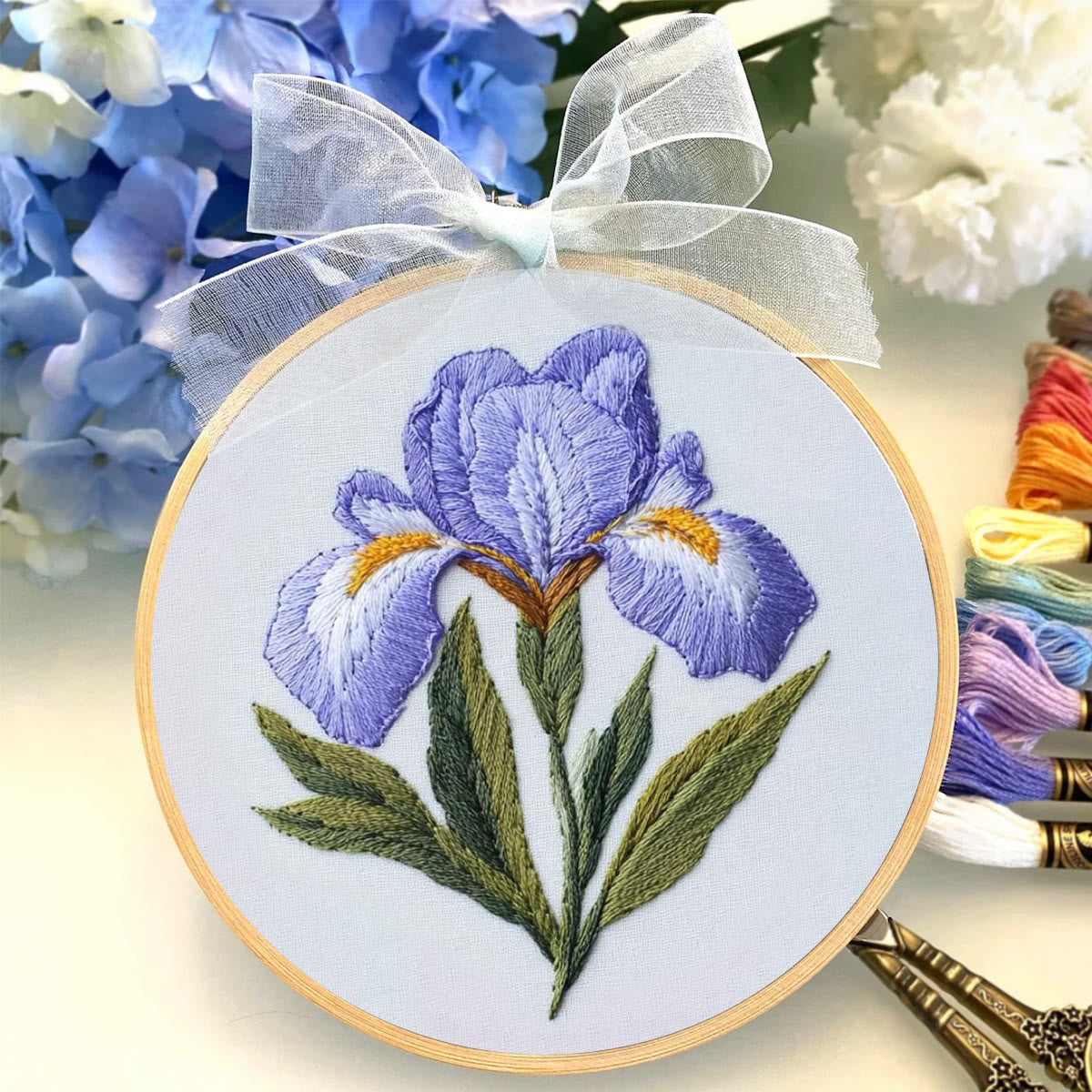 Rubbyoo Embroidery Kit - Purple Iris Flower |  Handmade Floral Craft
