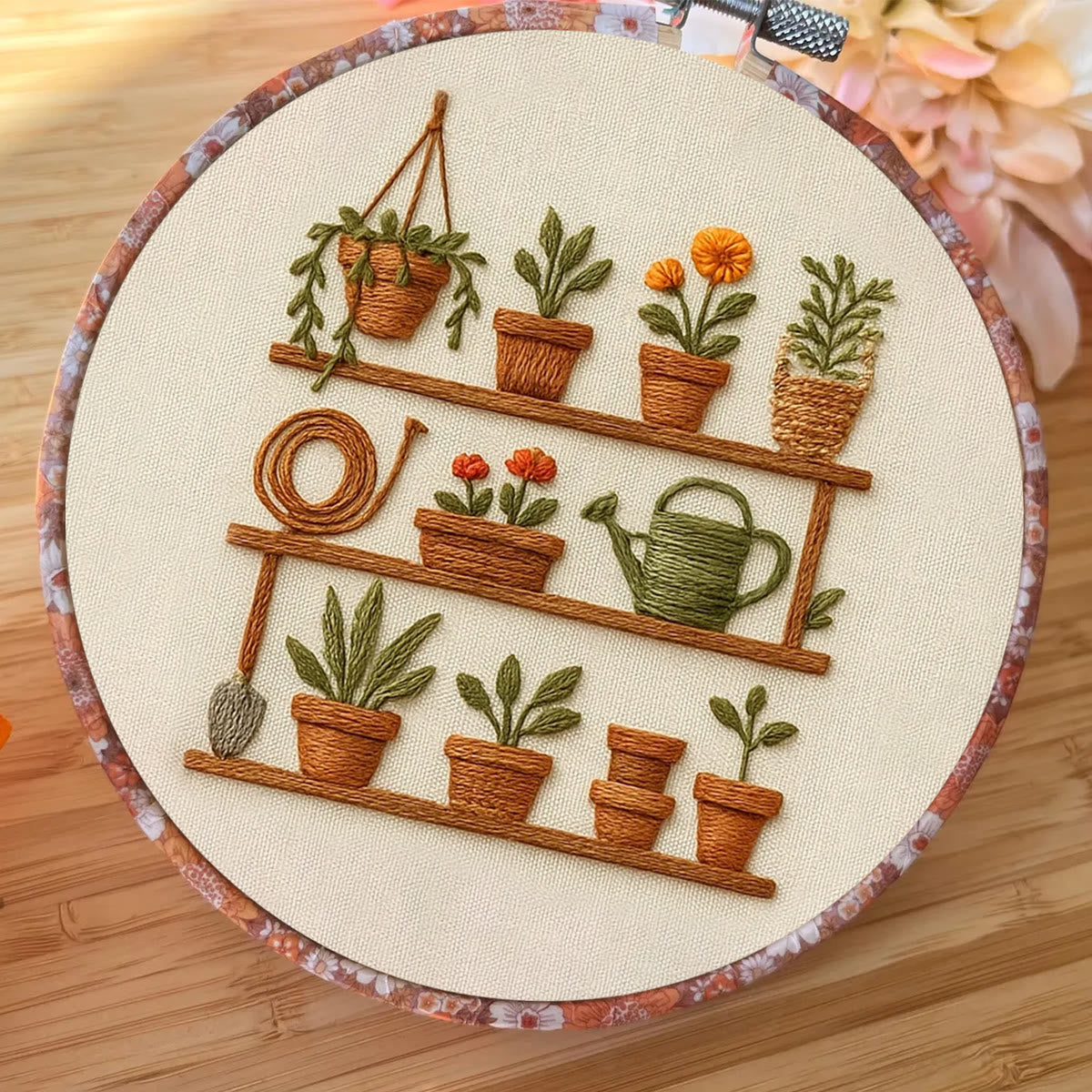 Rubbyoo Embroidery Kit - Plant Pots Shelf | Starters Handmade Craft