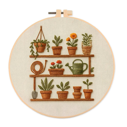 Rubbyoo Embroidery Kit - Plant Pots Shelf | Starters Handmade Craft