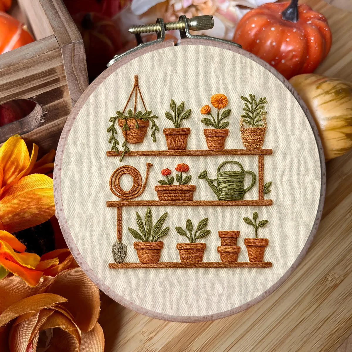 Rubbyoo Embroidery Kit - Plant Pots Shelf | Starters Handmade Craft