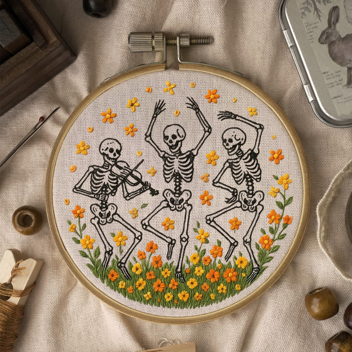 Rubbyoo Embroidery Kit - Spooky Skeleton |  Diy Halloween Needlework