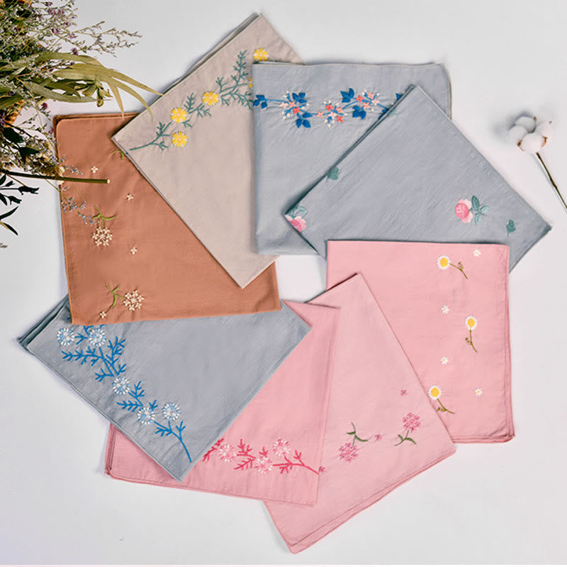 Embroidery Handkerchief Kit | Diy Floral Needlework |  Handicraft For Mother