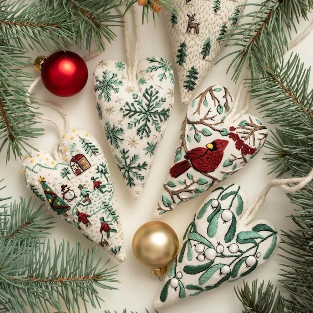 Embroidery Heart Hanging Kits |  Christmas Tree Ornament | Unique Handmade Gifts