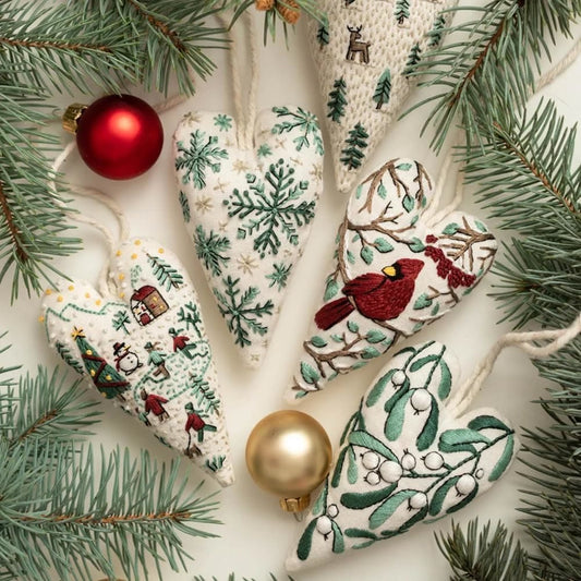 Embroidery Heart Hanging Kits |  Christmas Tree Ornament | Unique Handmade Gifts