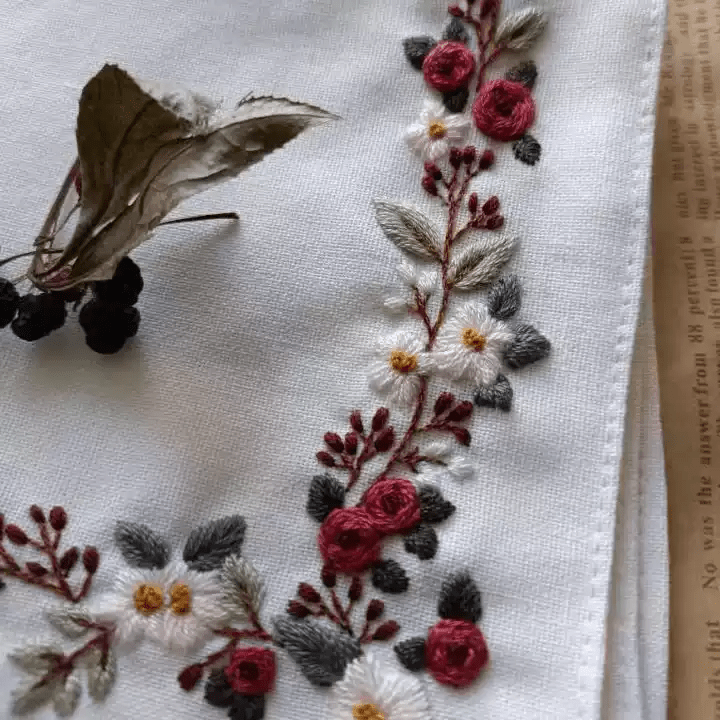 Embroidery Handkerchief Kit | Exquisite Floral Gifts |  Beginner Diy Set