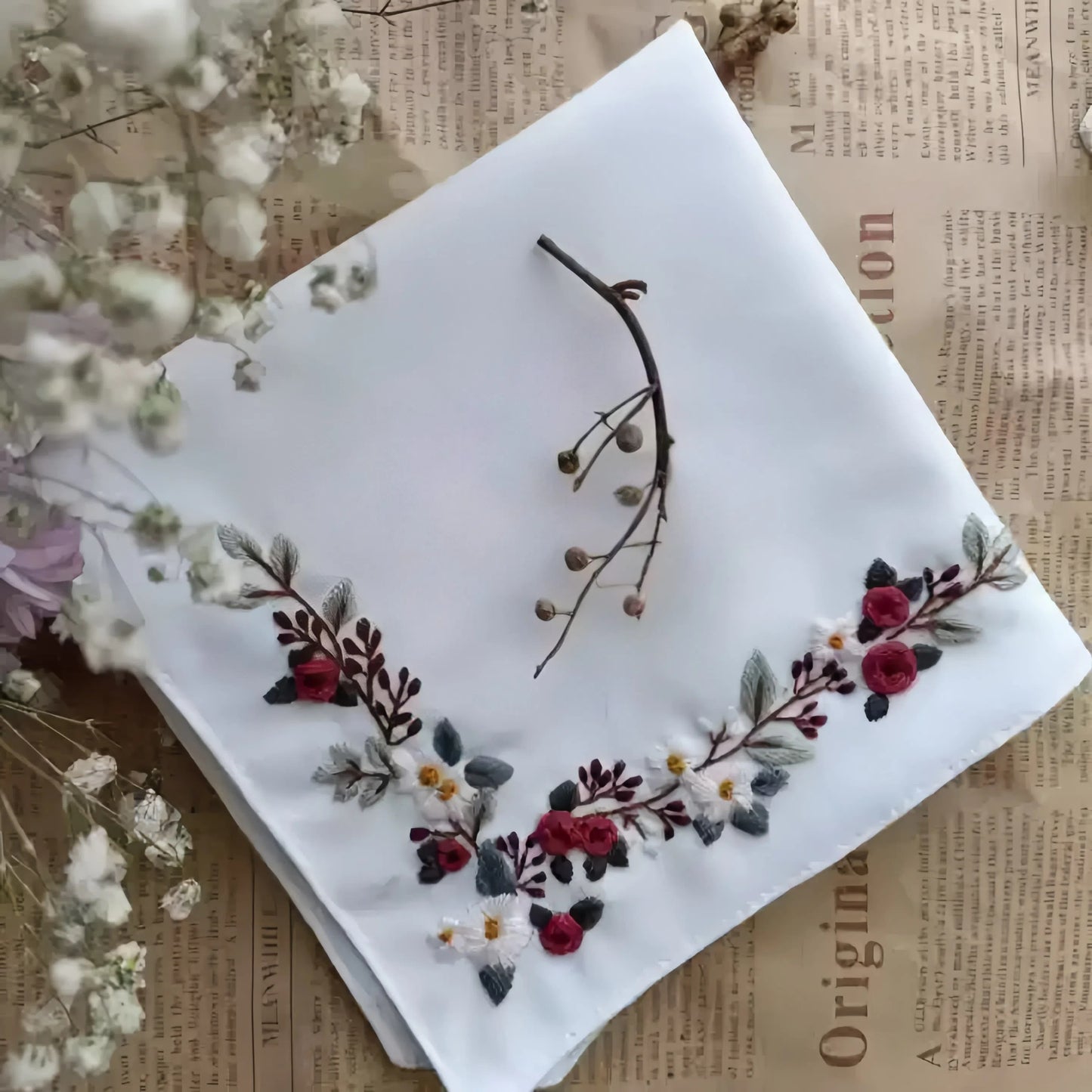Embroidery Handkerchief Kit | Exquisite Floral Gifts |  Beginner Diy Set