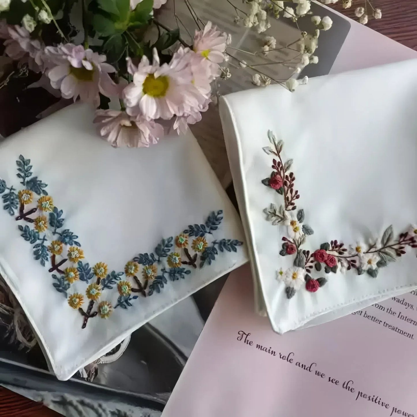 Embroidery Handkerchief Kit | Exquisite Floral Gifts |  Beginner Diy Set