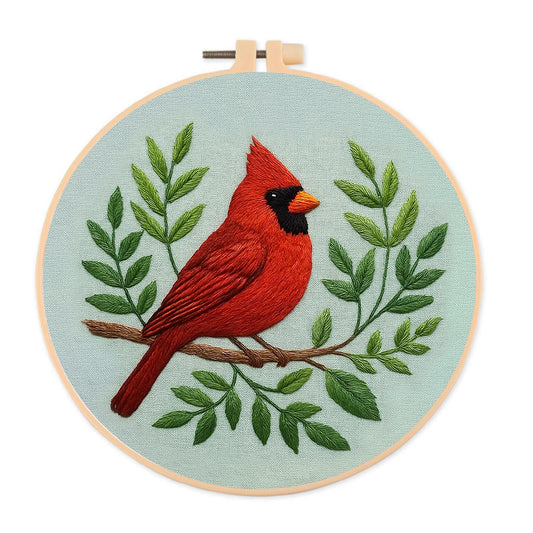 Rubbyoo Embroidery Kit - Red Cardinals With Branches  | Needlepoint Wall Art