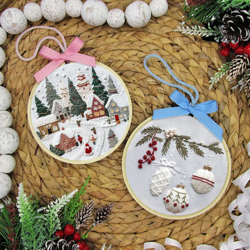 🎅Rubbyoo Christmas Embroidery Kit - Embroidery Hoop Art| Christmas Bauble Ornaments