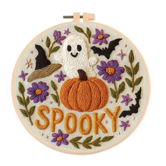 Rubbyoo Embroidery Kit - Spooky Pumpkin |  Halloween Vibes Decor |  Perfect For Wall Hanging