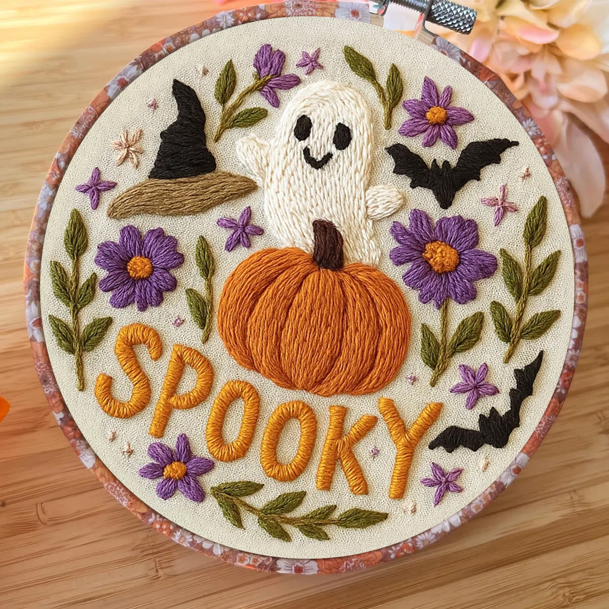 Rubbyoo Embroidery Kit - Spooky Pumpkin |  Halloween Vibes Decor |  Perfect For Wall Hanging