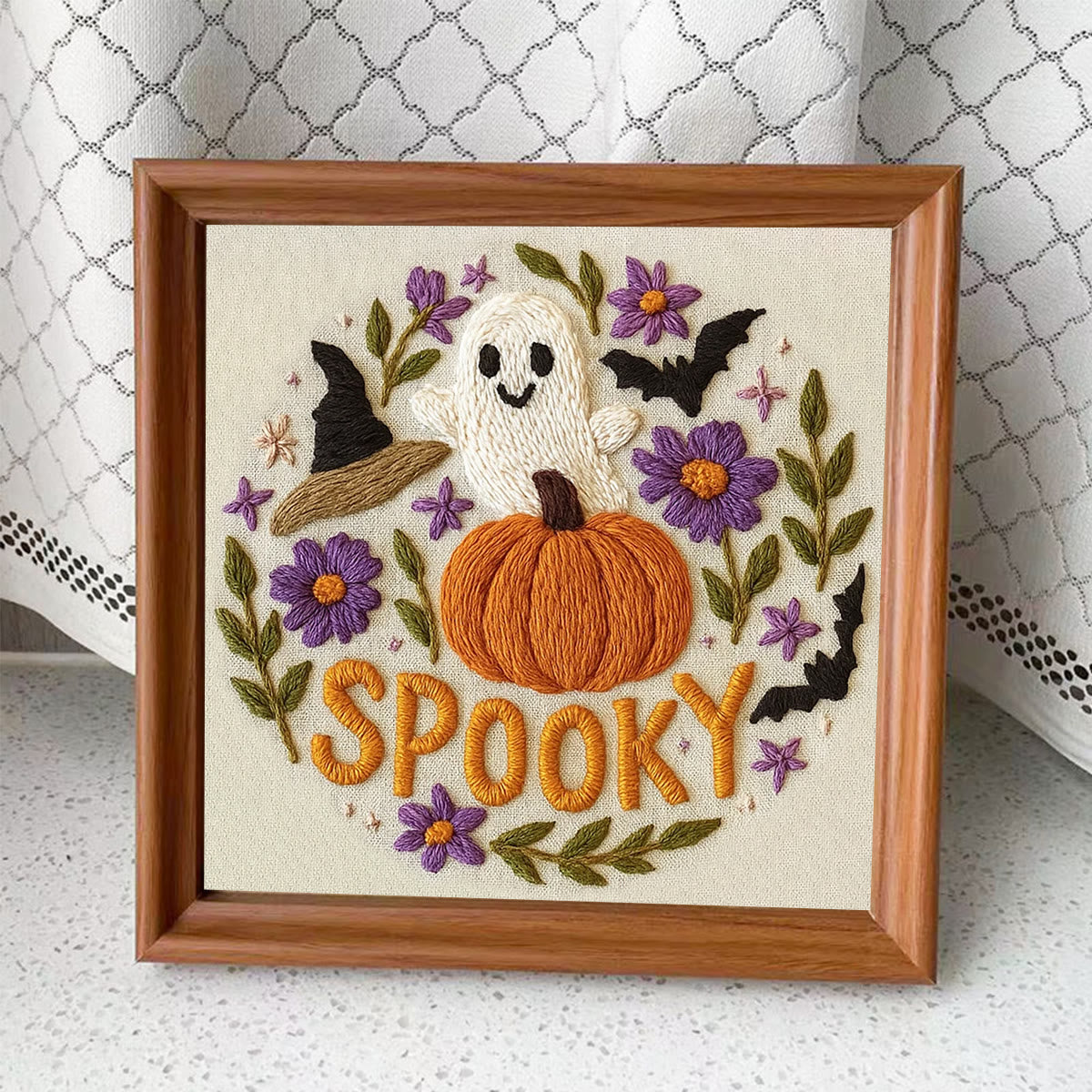 Rubbyoo Embroidery Kit - Spooky Pumpkin |  Halloween Vibes Decor |  Perfect For Wall Hanging