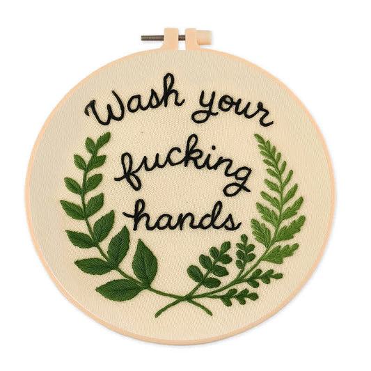 Rubbyoo Embroidery Kit -"Wash Your Fucking Hands" | Modern Needlework Pattern for Adults