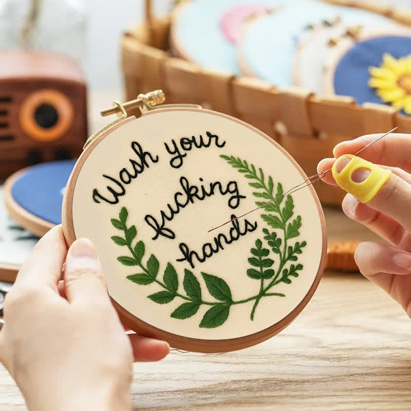 Rubbyoo Embroidery Kit -"Wash Your Fucking Hands" | Modern Needlework Pattern for Adults