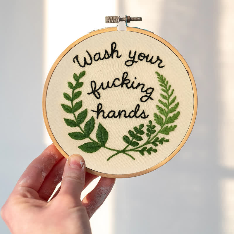 Rubbyoo Embroidery Kit -"Wash Your Fucking Hands" | Modern Needlework Pattern for Adults