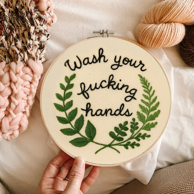 Rubbyoo Embroidery Kit -"Wash Your Fucking Hands" | Modern Needlework Pattern for Adults